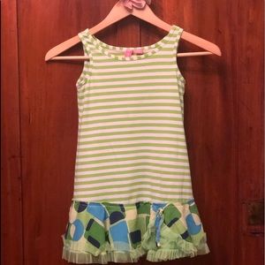 Hype Girls Green & White Striped Sleeveless Dress